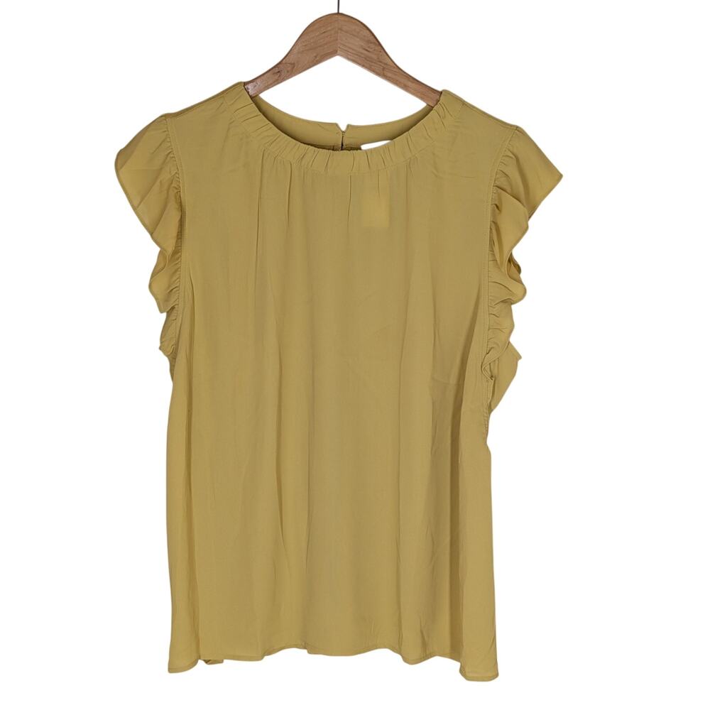 NWT Loft Mustard Yellow Ruffle Trim Sleeveless Blouse Top Size XL Boho Fairy
